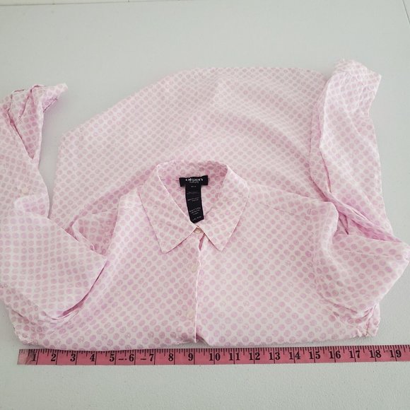 Olsen Europe Womens Pink Polka Dot Button Front Blouse Size XS Long Sleeve Work - Picture 4 of 7